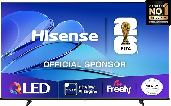 Hisense 85" 85E7QTUK QLED Smart AI TV - 4K Direct Lit Viewing, Quantum Dot Colour, Hi-View AI Engine, Dolby Vision, Dolby Atmos with Freely, Disney +, YouTube, Netflix [Energy Class E]