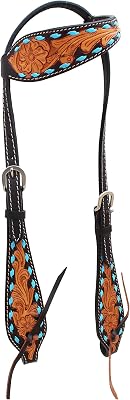 CHALLENGER Horse Western Tack Floral Tooled One Ear Leather Bridle Headstall 78HR24HA