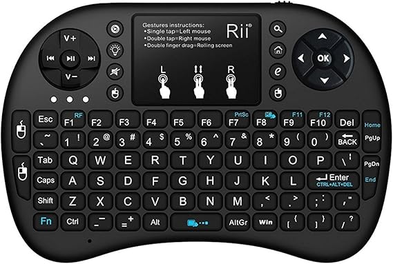 (Upgraded)Rii 2.4GHz Mini Wireless Keyboard with Touchpad,QWERTY,LED Backlit,Portable Keyboard for laptop/PC/Tablets/Windows/Mac/TV/Xbox/PS3/Raspberry Pi .(i8+ Black)