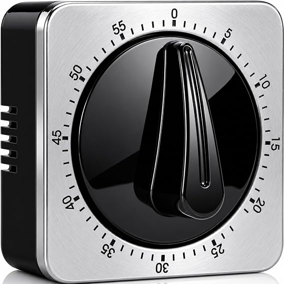 Kitchen Timers for Cooking, Chef Cooking Timer Clock with Loud Alarm - 100% Mechanical Desk Timer - No Batteries Required - Magnetic Backing, Exquisite Stainless Steel Body - Countdown Reminder