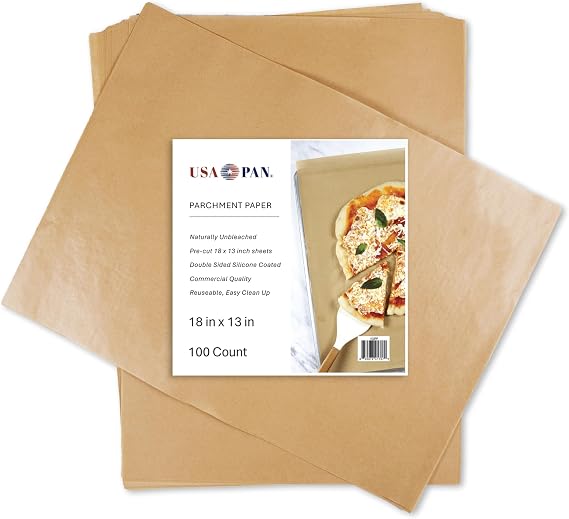 USA Pan Unbleached Baking Parchment Paper Sheets, 100 Double-sided Sheets