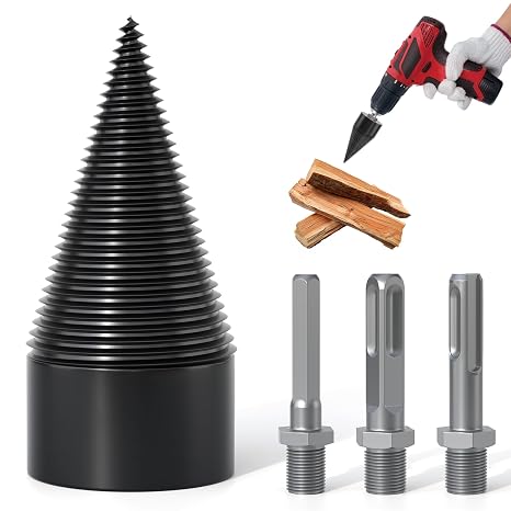 Wood Splitter Drill Bit-3 Drilling Handles, Log Splitter Drill with 45MM Cones for Heavy Duty Detachable, Firewood Drill Bit Set Suitable for Family Heating, Camping, Woodworking