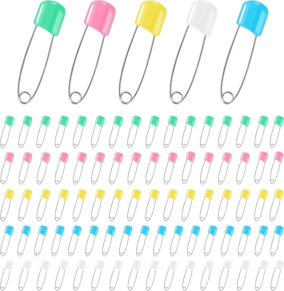 110 Pcs Stainless Steel Diaper Pins, 2.1 Inch Baby Diaper Pins for Cloth Diapers, Plastic Head Baby Safety Pins, Large Pins with Locking Closures, 5 Colors