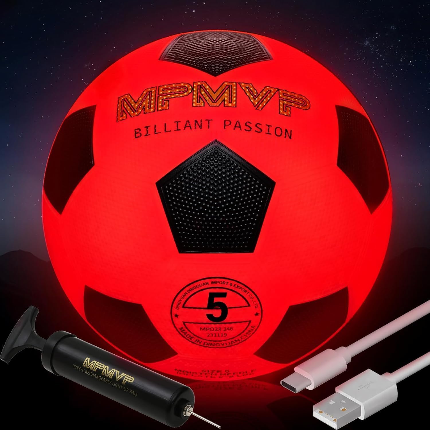 Light Up Soccer Ball - Size 5 - Glow in The Dark - USB Rechargeable LED - Gift Wrapped Toys for Kids, Boys, Youth, Indoor & Outdoor Games