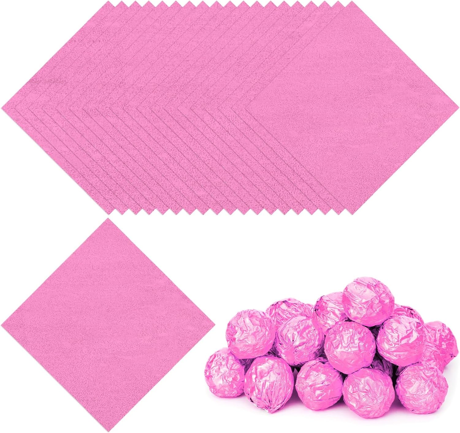 PATIKIL Foil Candy Wrappers 6x6 Inch, 100 Pcs Square Orange Pattern Aluminium Foil Candy Wrapping Paper for DIY Chocolate Candies Packaging Decoration, Pink