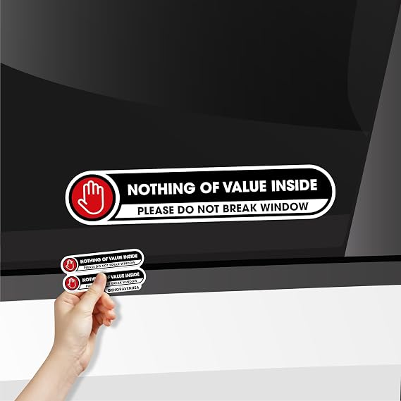 Do Not Break the Window Stickers for Car | Nothing of Value Inside Car Safety Sticker Signs | Vehicle Protection Window Decal | 2 Small Stickers Pack | Glossy Outdoor Vinyl Decals (Small)