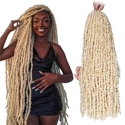 ZRQ Butterfly Locs Crochet Hair 30 Inch 6Packs Blonde Distressed Faux Locs Pre-Looped Long Butterfly Locs Crochet Hair Synthetic Soft Locs Crochet Braids Hair Extension for Women 30 Inch, 613#