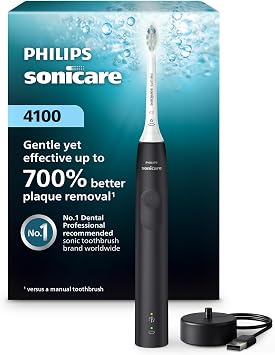 Philips Sonicare 4100 Series Electric Toothbrush - Sonic Toothbrush with Advanced Sonic Technology, Pressure Sensor, Two Intensity Settings, Smartimer &amp; Quadpacer, White, Model HX368123