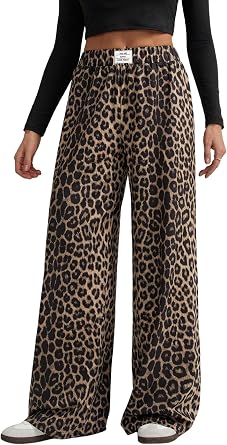GORGLITTER Women's Leopard Pants Cheetah Animal Print Wide Leg Elastic High Waisted Baggy Causal Travel Sweat Pants