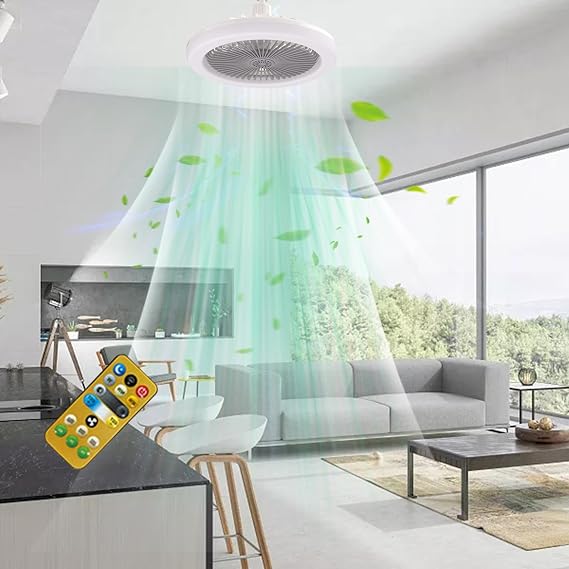 Enclosed Ceiling Fans with Lights & Remote, 10 Inch Mini Bladeless Ceiling Fan with Light, Family Summer Gift for Kitchen Bathroom Garage Pantry Tool Room Store Room Closet Laundry Room (Black)