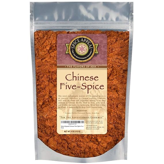 Spice Appeal Chinese Five Spice Powder, Vegan Seasoning, 4 oz Pouch | Authentic blend of nutmeg, cloves, cinnamon, fennel and star anise. Ideal for traditional Asian cuisine, meats or desserts