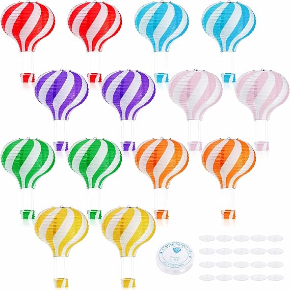 Goaste 14 Pack Hanging Hot Air Balloon Paper Lanterns, 12 Inch Colorful Paper Lantern Set, Reusable Party Ball Lamps, Chinese Ceiling Decoration for Wedding, Birthday, Engagement, Christmas, Classroom