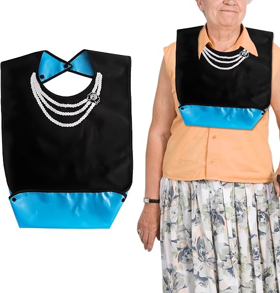 Washable Waterproof Adult Bibs with Food Catcher Pocket, Full Coverage Meal Protection for Elderly Women & Seniors, Durable, Reusable, and Stylish