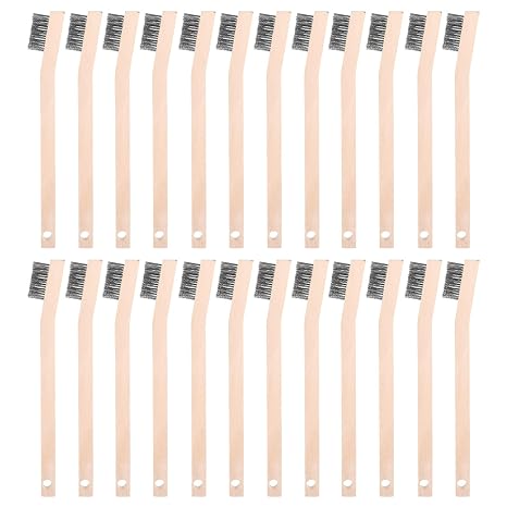 Wood Handle Wire Scratch Brush Sets (24Pack-6.88 in Stainless Steel Small Wire Scratch Brushes with Beech Wood Handle)