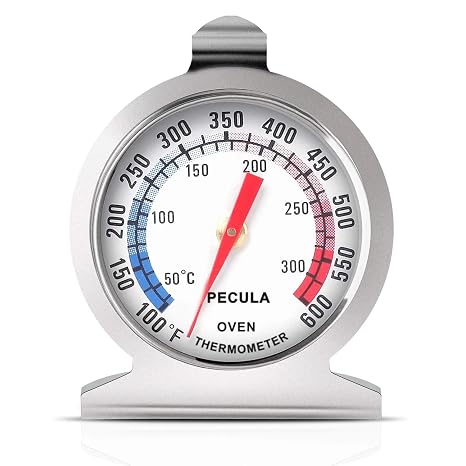 Silver 50-300C/100-600F Oven Thermometer, Oven Grill Fry Chef Smoker Thermometer Read Stainless Steel Thermometer Kitchen Cooking Thermometer, Large Dial Kitchen Cooking Thermometers,Timers