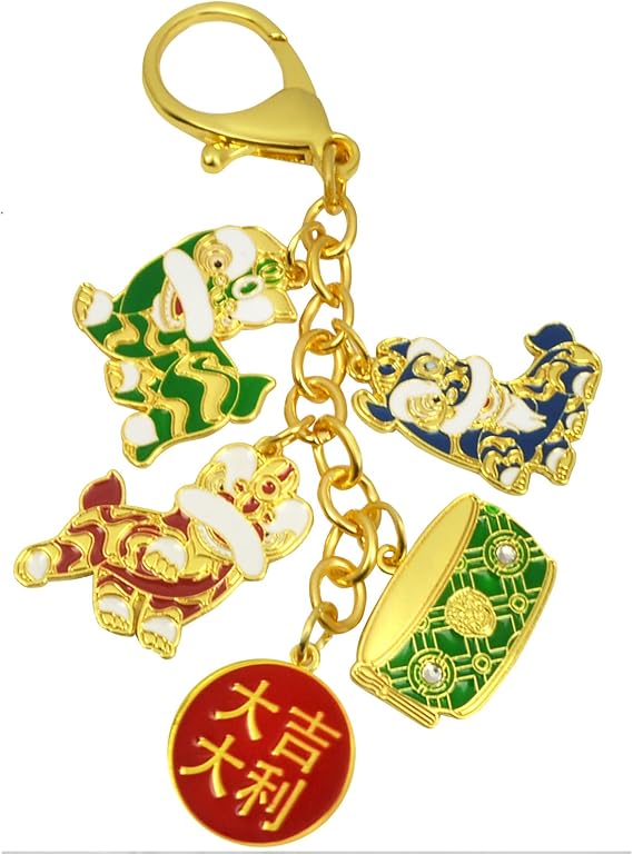 Feng Shui Trio Of Lion Keychain Lucky Keyring W5321