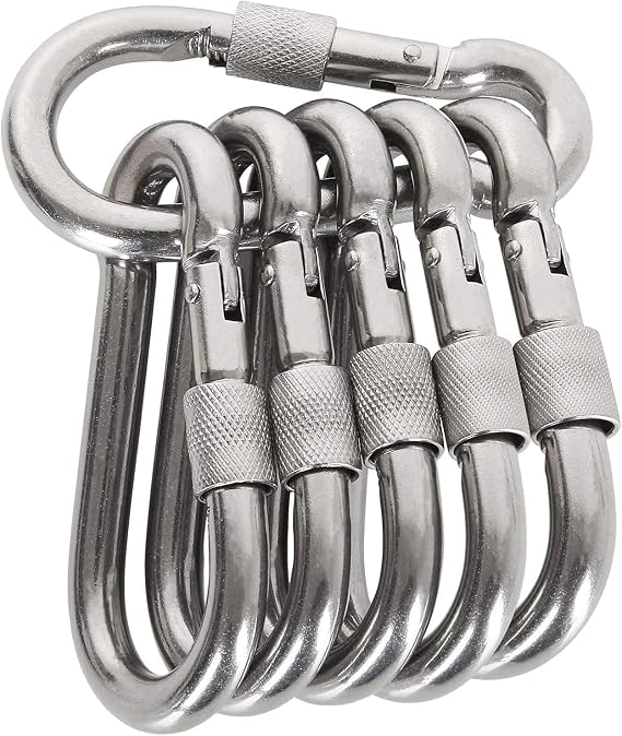 Locking Carabiner Clips, Stainless Steel Spring Snap Hook Locking Carabiner Heavy Duty - 304 Premium Stainless Steel Thumb Screw Carabiner Clip
