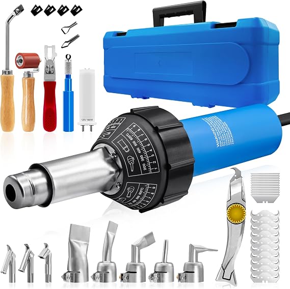 Hot Air Plastic Welder 1600W, Complete Accessories & Nozzles for Plastic Welding Roofing Kit 110V, Vinyl PVC TPO Roof Handheld Hot Air Heat Gun Plastic Welding Torch