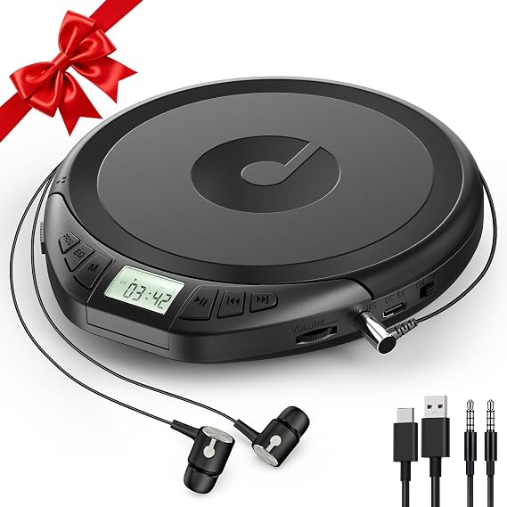 Portable CD Player for Car: Kegaudio with Earphones Anti-Skip LCD Display Personal Disman Disc Player for Car & Sports Supports MP3 WMA PROG & Memory Function