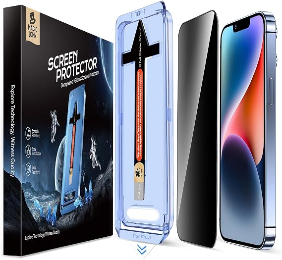 MAGIC JOHN Privacy 2 Pack for iPhone 13/13Pro/14/16e Glass Screen Protector