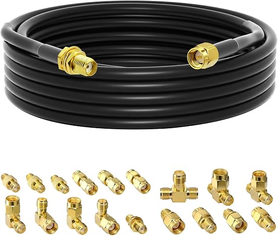 16.4 Ft SMA Extension Cable SMA Male to SMA Female RG58 Coaxial Cable + SMA Connectors 18PCS SMA RP-SMA Male Female Adapter Kit