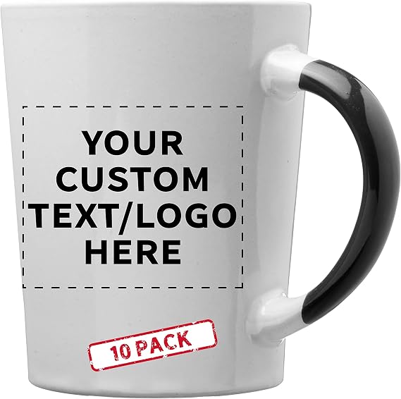 Custom Ceramic Latte Coffee Mugs by Albany 13 oz. Set of 10, Personalized Bulk Pack - Perfect for Coffee, Tea, Espresso, Hot Cocoa, Other Beverages - Black