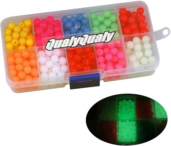 QualyQualy Fishing Beads Assorted, Plastic Glass Fishing Beads Red Yellow Mix Color Luminous Glow Fishing Beads 4mm 6mm 6.5mm 8mm 10mm 12mm