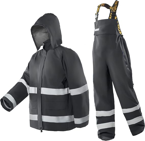 Mens Hi Vis Waterproof Rain Suit, PU-Coated Nylon Workwear