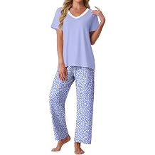 PrinStory Pajamas for Women Set Soft Pjs 2 Piece Pajama Sets Casual Pj Short Sleeve Lounge set with Pockets
