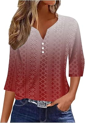 Summer Tops for Women 2025 Trendy 34 Sleeve v Neck Eyelet Shirts Dressy Casual Holiday Vacation Tunic Blouses