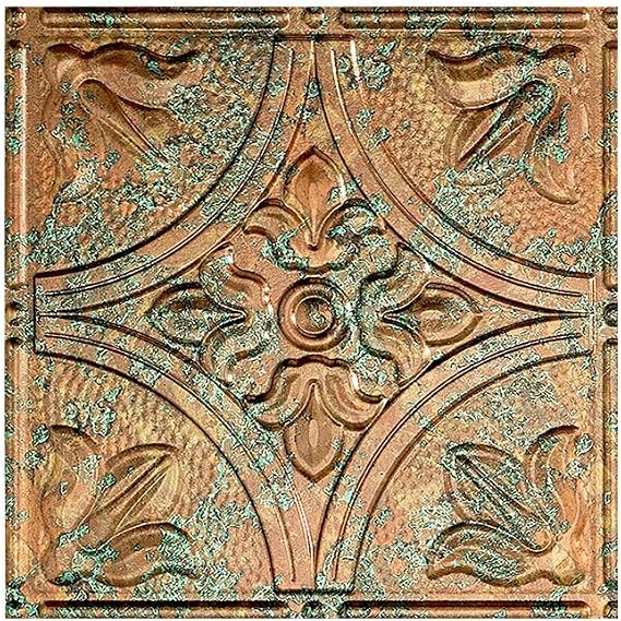 FASADE Traditional Style/Pattern 2 Decorative Vinyl Glue Up Ceiling Panel in Copper Fantasy (12X12 Inch Sample)