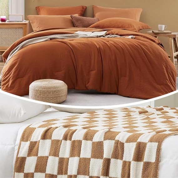 WRENSONGE Comforter Set and Checkered Throw Blanket Bundle