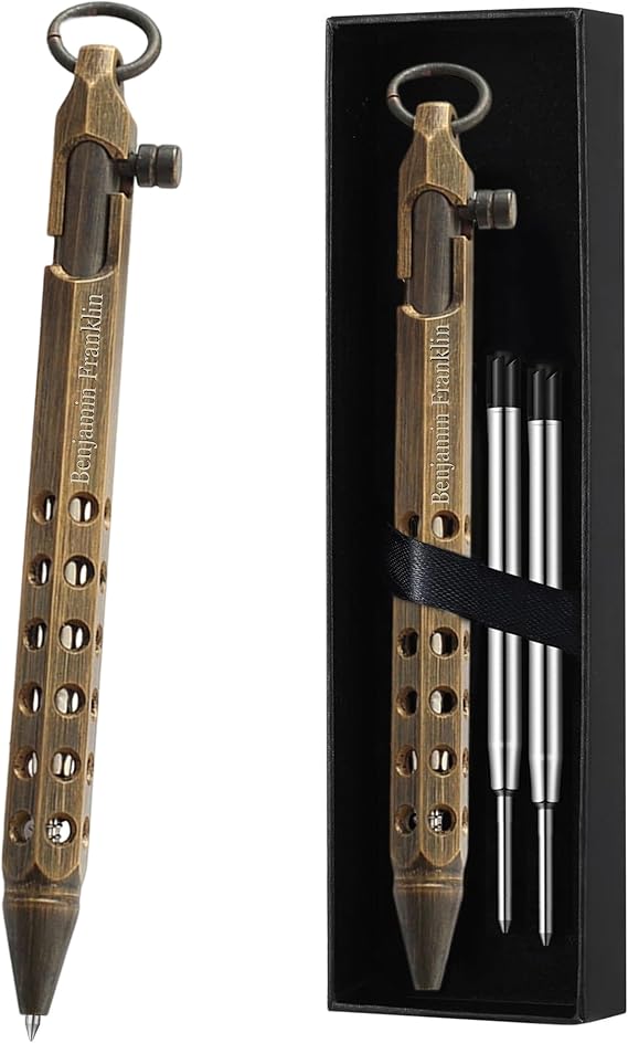 Personalized Bolt Action Pen Gift Set,Free Engraved Metal Ballpoint Pen with 2 Refills,Office Decor Pen,Custom Gifts for Men,Husband,Father,Boyfriend,Grandpa,Brothers. (Brass 2)