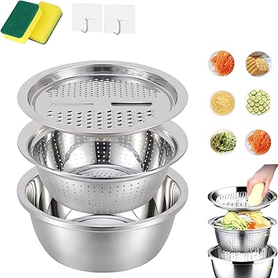 Germany Multifunctional Stainless Steel Basin, Stainless Steel Shredding & Drainage Chopping Basin, Stainless Steel Shredding Bowl 10.2 inch