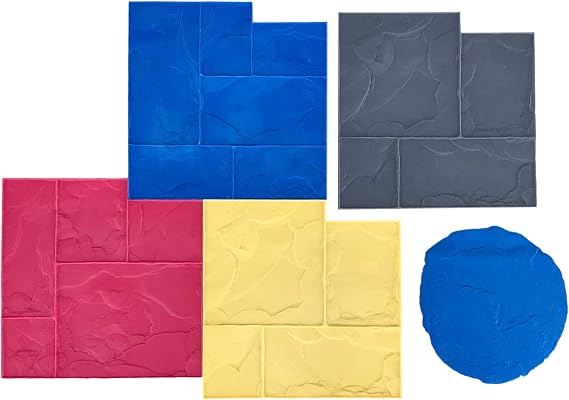 BC Ashler Concrete Stamp Set by Walttools | Compatible Decorative Slate Tile Pattern Polyurethane Texturing Mat, Sturdy, Realistic Detail (11 piece)