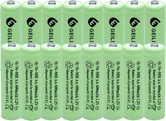 AA 600mAh 1.2V NiMH Rechargeable Batteries for Solar Light,Solar Lamp,Garden Lights Green (16 Pcs)