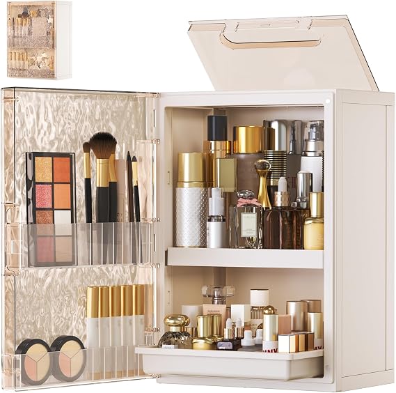HAIXIN Makeup Organizer with Drawer & Brush Holder | Plastic Cosmetic Display Cases, Large Vanity Organizer Countertop Waterproof for Skincare, Perfume, Bathroom & Dresser