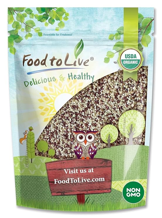 Food to Live Organic Super Grains Blend, 1 Pound A Mix of Millet, Buckwheat, Red and White Quinoa. Non-GMO, Non-Irradiated, Vegan Superfood, Bulk