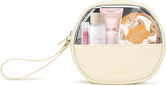 Clear Makeup Bag for Travel, Mini Waterproof Cosmetic Organizer with Zipper, Portable Transparent Toiletry Bag for Women & Men (6.7x6 Inch) - Fits Makeup, Skincare, Jewelry (White)