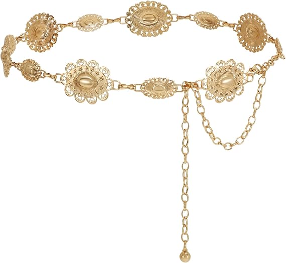 JASGOOD Western Metal Concho Belt for Women Cowgirl Waist Chain for Women Dress Pants