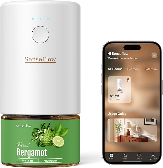 Essential Oil Diffuser for Home, Smart Waterless Aromatherapy Diffuser SF101S Pro, Plug in Room Scent with Timer & 120-Day Natural Aroma Free 30ml Bergamot(Moss Green)