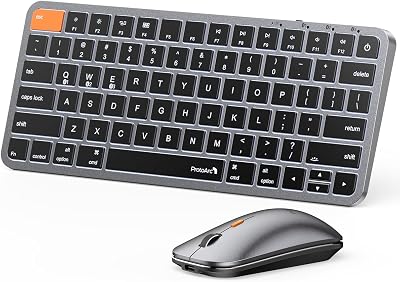 ProtoArc Backlit Compact Bluetooth Keyboard and Mouse for Mac, KM90-A Multi-Device Wireless Keyboard Mouse for Mac, Quiet and Rechargeable, for MacBook ProAir, iPad - Space Gray