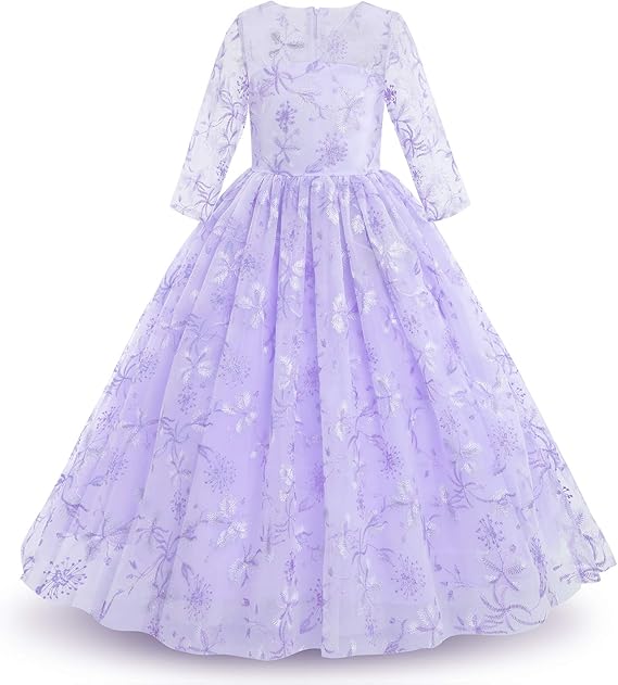 Flower Girls Vintage Floral Boho Lace 3/4 Sleeves Maxi Dress Wedding Princess Party Communion Evening Formal Dance Gown