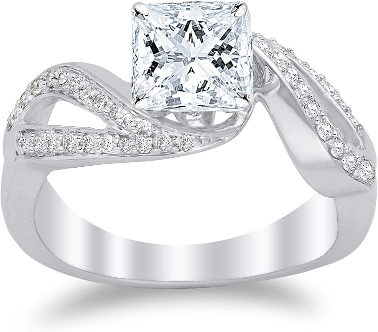 3.5 Carat Lab Grown Synthetic Princess Twisting Split Shank IGI Certified Diamond Engagement Ring (3 Ct, H-I Color, VS1-VS2 Clarity Center)