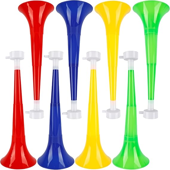 8 Pcs 10.24 Inch Collapsible Stadium Horn Plastic Vuvuzela Trumpet Horn Loud Sound Noise Maker for Sporting Events Graduation Games School Sports Party Supplies (Color Set 1)
