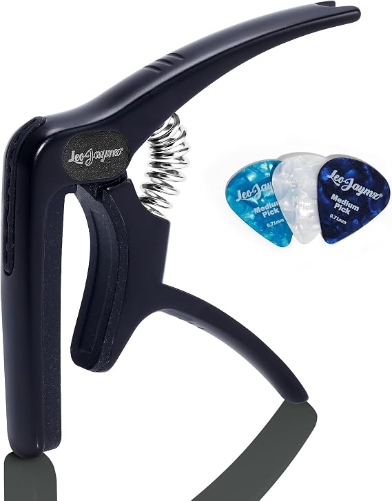 Leo Jaymz Heavy Duty Guitar Capo for Acoustic/Electric Guitars, Guitar Clip made of Zinc Alloy Metal, Guitar Clamp for Bass Classical Guitar, Ukulele, Mandolin,Banjo (Black)
