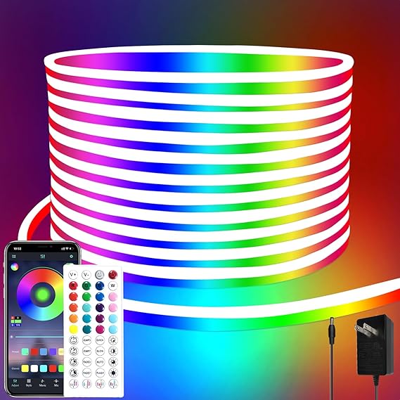 segrass Flexible LED neon Lights Strip 10M 24v RGB with Remote,APP Control, IP65 Waterproof for Bedroom,Room,Outdoors Decor | RGB with Remote,APP Control, IP65 Waterproof for Bedroom,Room,Outdoors Decor [Energy Class G]