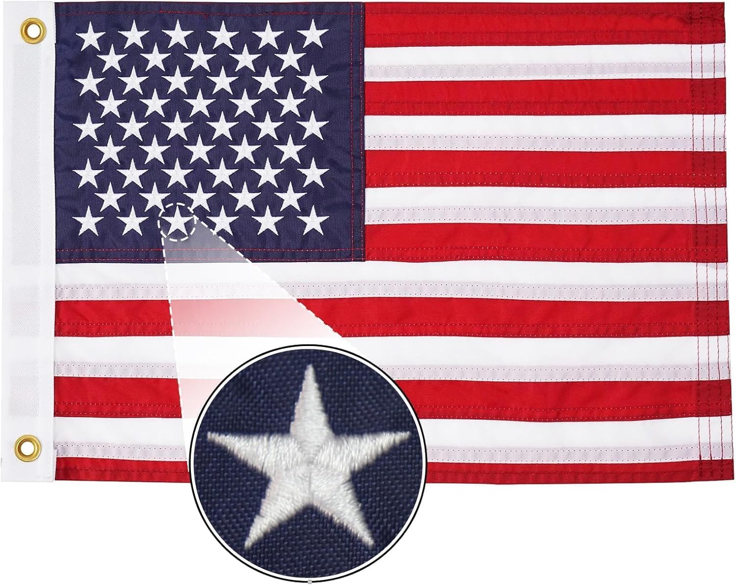 FLAGWIN 12x18 Inch American Flag for Boat US Yacht Nautical Flag with 50 Embroidered Stars Heavy Duty Nylon, Vivid Color 4 Stitching Rows and Fade Resistant with 2 Brass Grommets Outdoor Indoor Flags