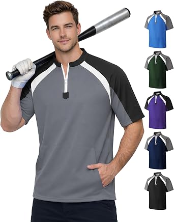 Mens Baseball Cage Jacket Short Sleeve Windproof & Water-Resistant Baseball Pullover for Batting Practice Coaches Jacket Grey