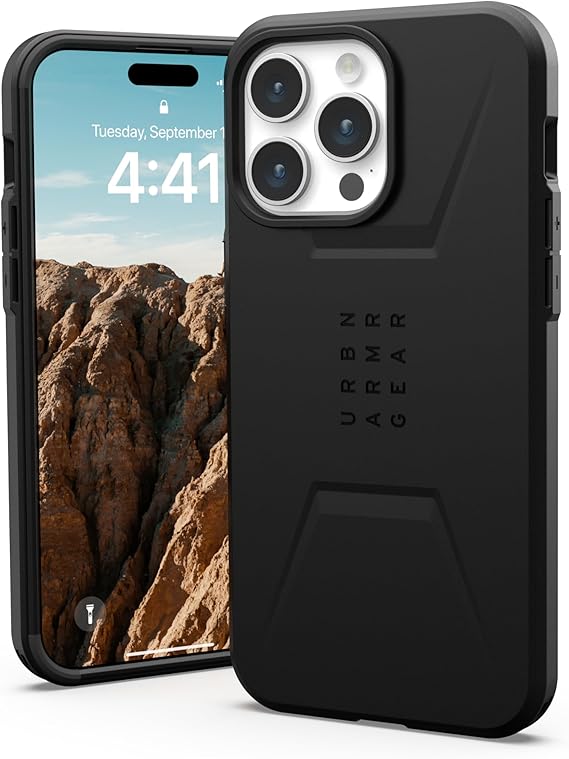 URBAN ARMOR GEAR UAG [Updated Version] Case Compatible with iPhone 15 Pro Max Case 6.7" Civilian Black Built-in Magnet Compatible with MagSafe Charging Rugged Mil-Grade Dropproof Protective Cover